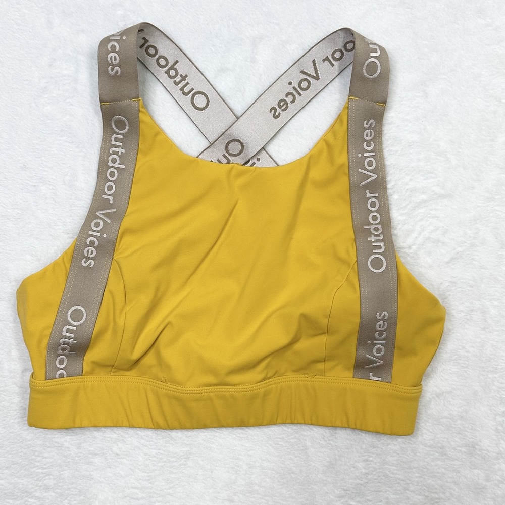 Outdoor Voices Sports Bra Womens Small Yellow Criss Cross‎ Strap Logo Activewear